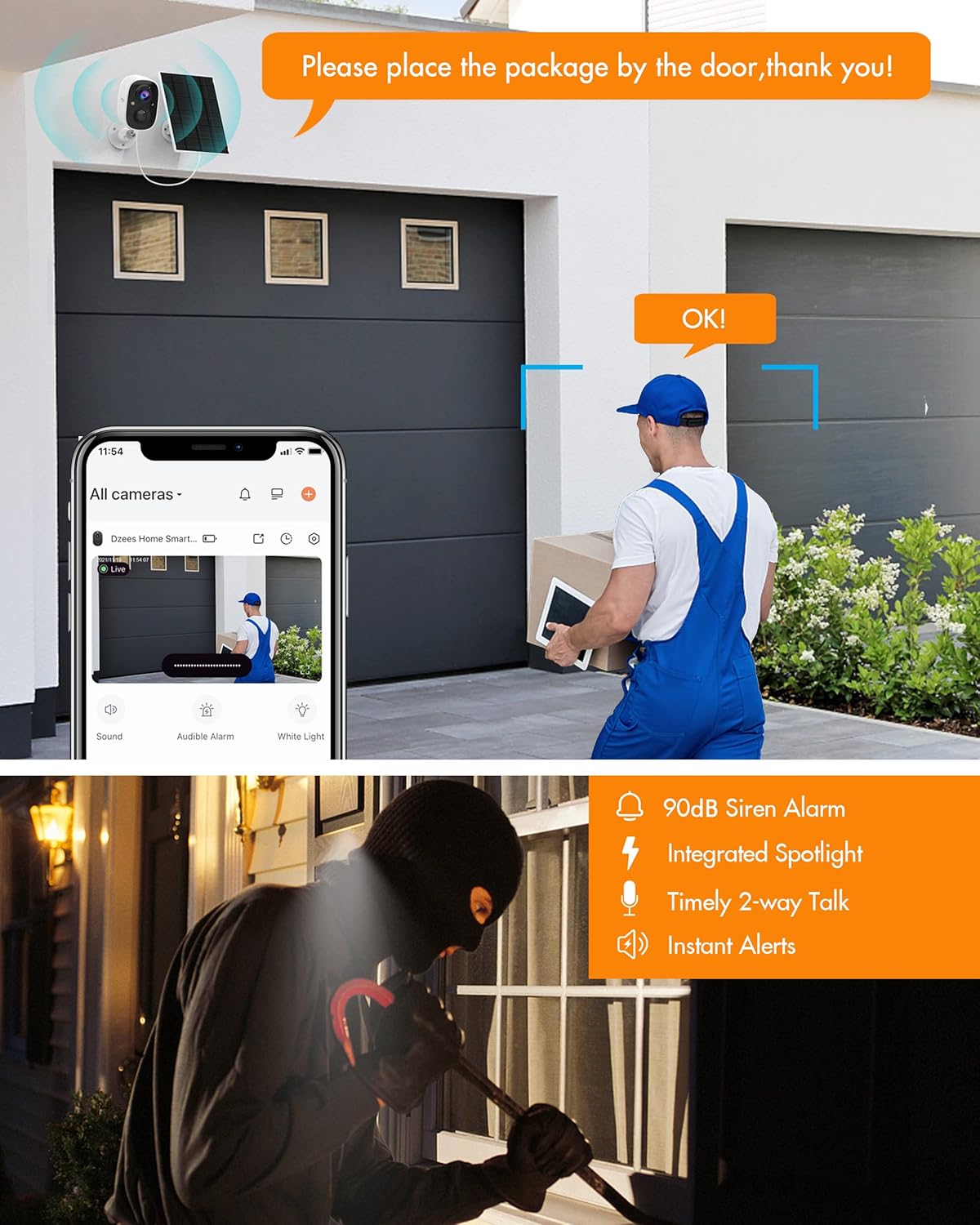 Solar Powered Security Camera Wireless Outdoor WiFi 1080P Color Night Vision with Solar Panel Z8854
