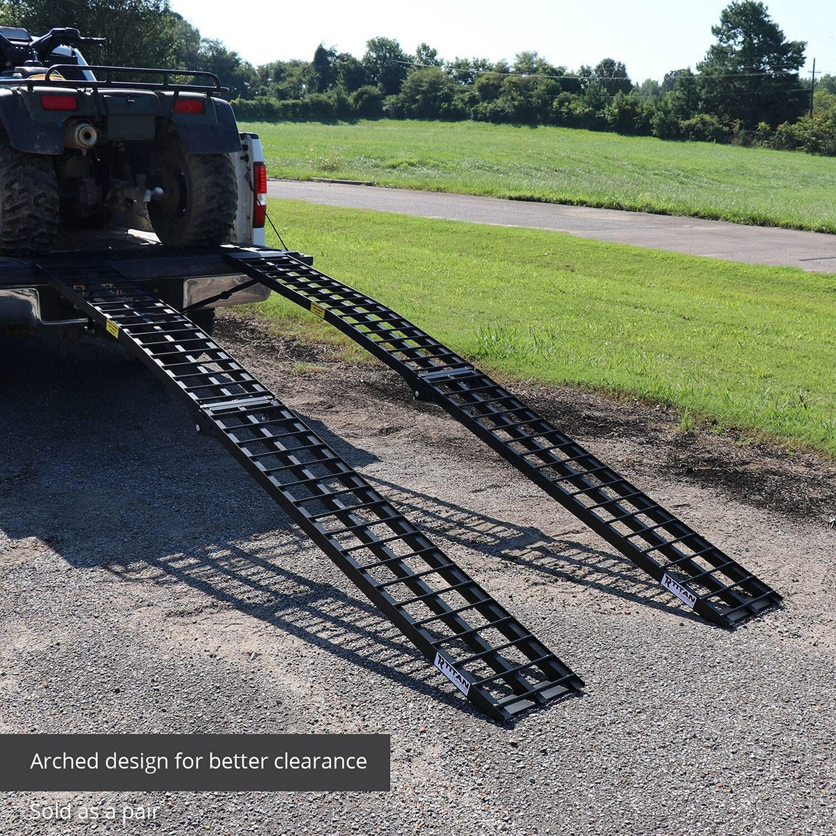 Pair of 10 FT Folding Arch Ramps, Aluminum Frame, 1,200 LB Capacity, Safety Straps W177