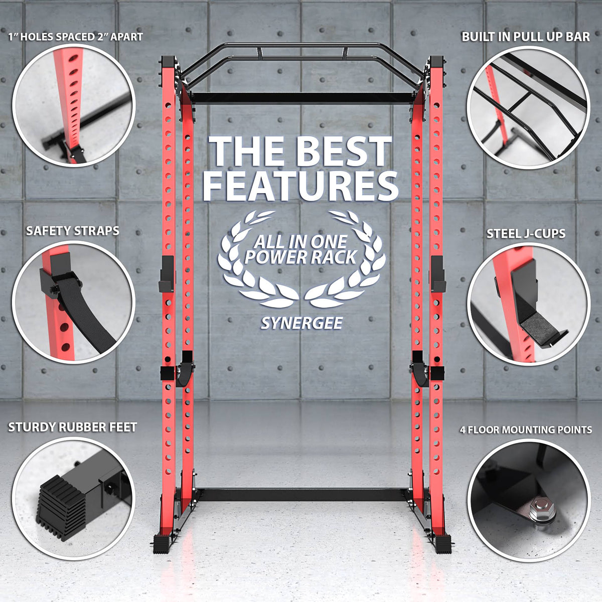 Black Red Steel Power Rack with Pull Up Bar J70092