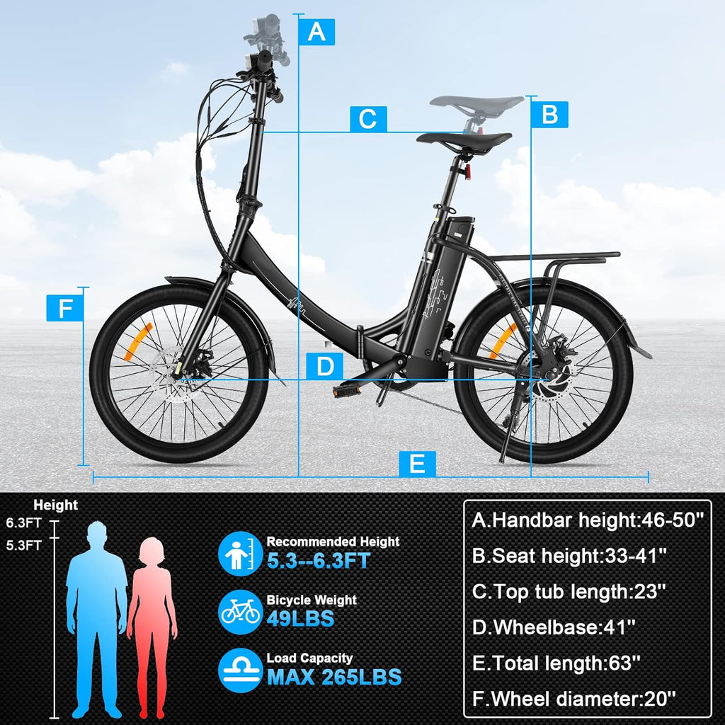 20'' Folding Electric Bike 350W Step Through Commuter Bicycle with 36V 10.4Ah Removable Battery A669