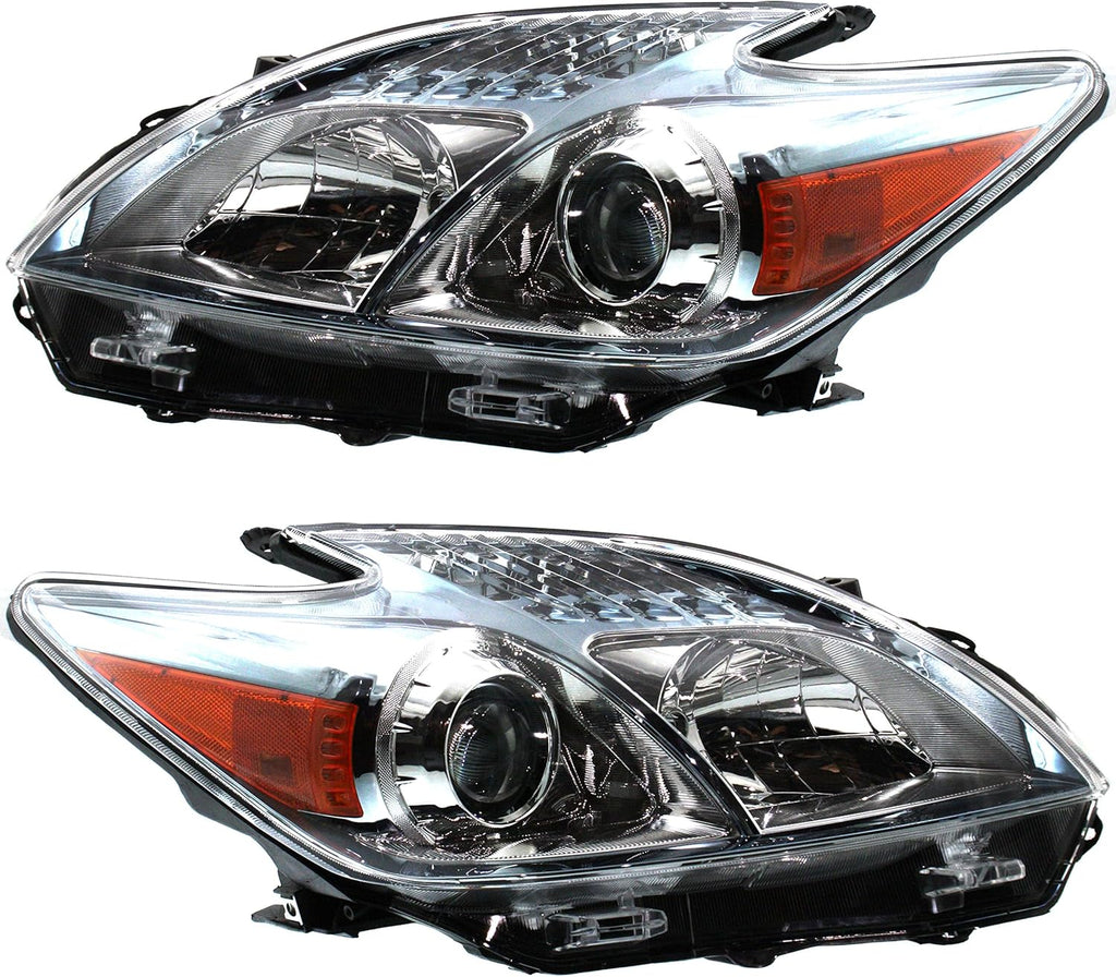 Set of 2 Halogen Headlight Lens and Housing for 2010-2011 Toyota Prius R1804