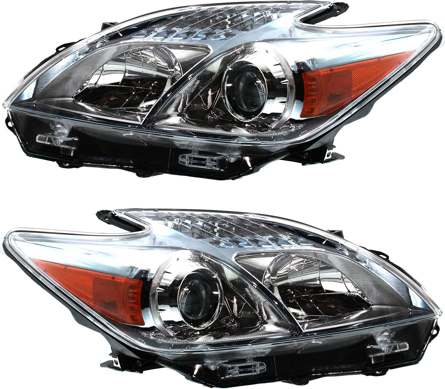 Set of 2 Halogen Headlight Lens and Housing for 2010-2011 Toyota Prius R1804