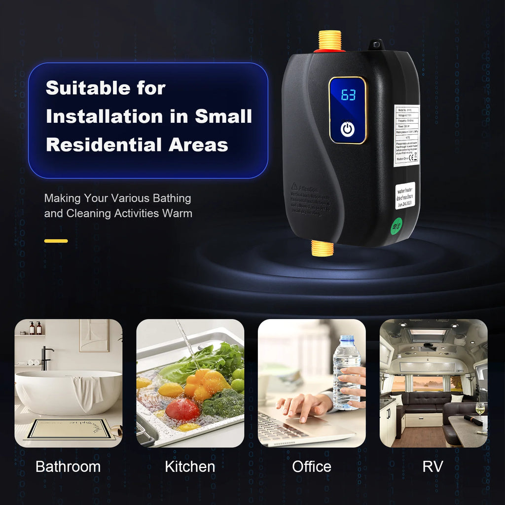 110V 3000W Mini Instant Electric Tankless Water Heater with LCD Digital Display T14217