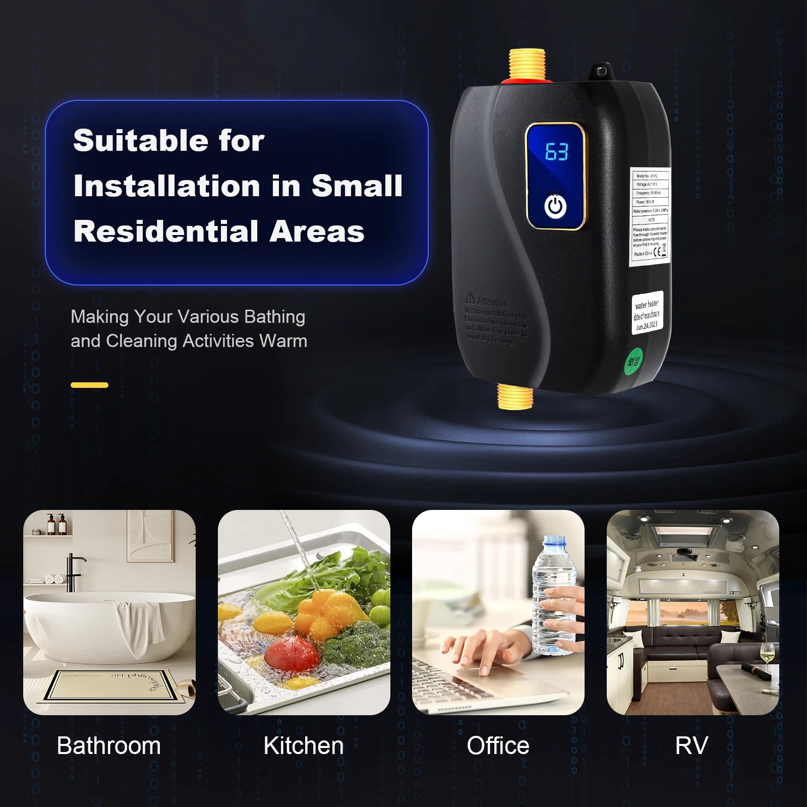 110V 3000W Mini Instant Electric Tankless Water Heater with LCD Digital Display T14217