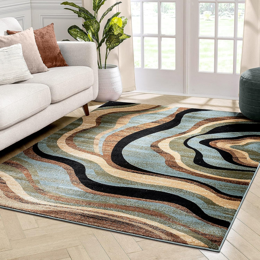 Blue Brown Geometric Area Rug 9x13 M2818
