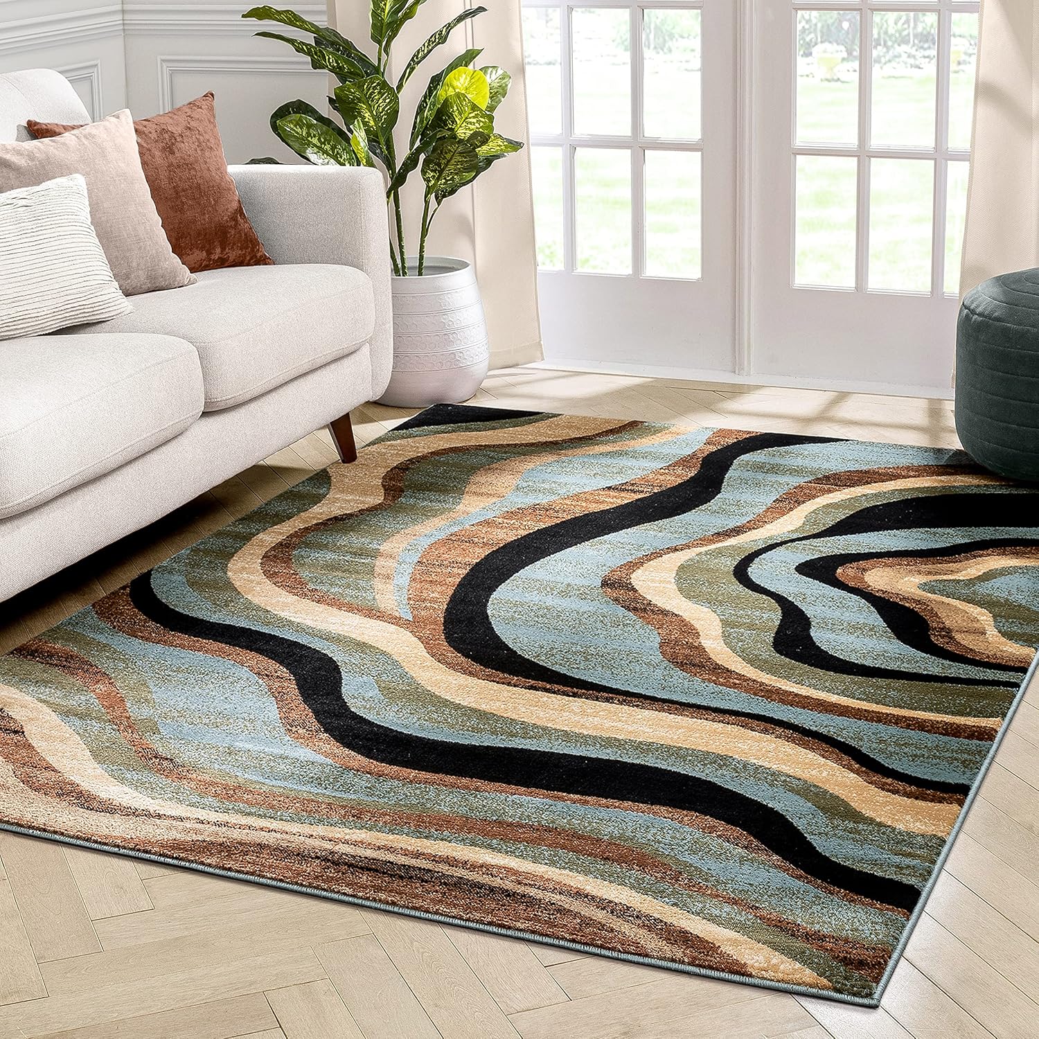 Blue Brown Geometric Area Rug 9x13 M2818
