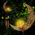 Retro Brass Metal Moon Crackle Glass Solar Wind Chimes LED Lights H85552