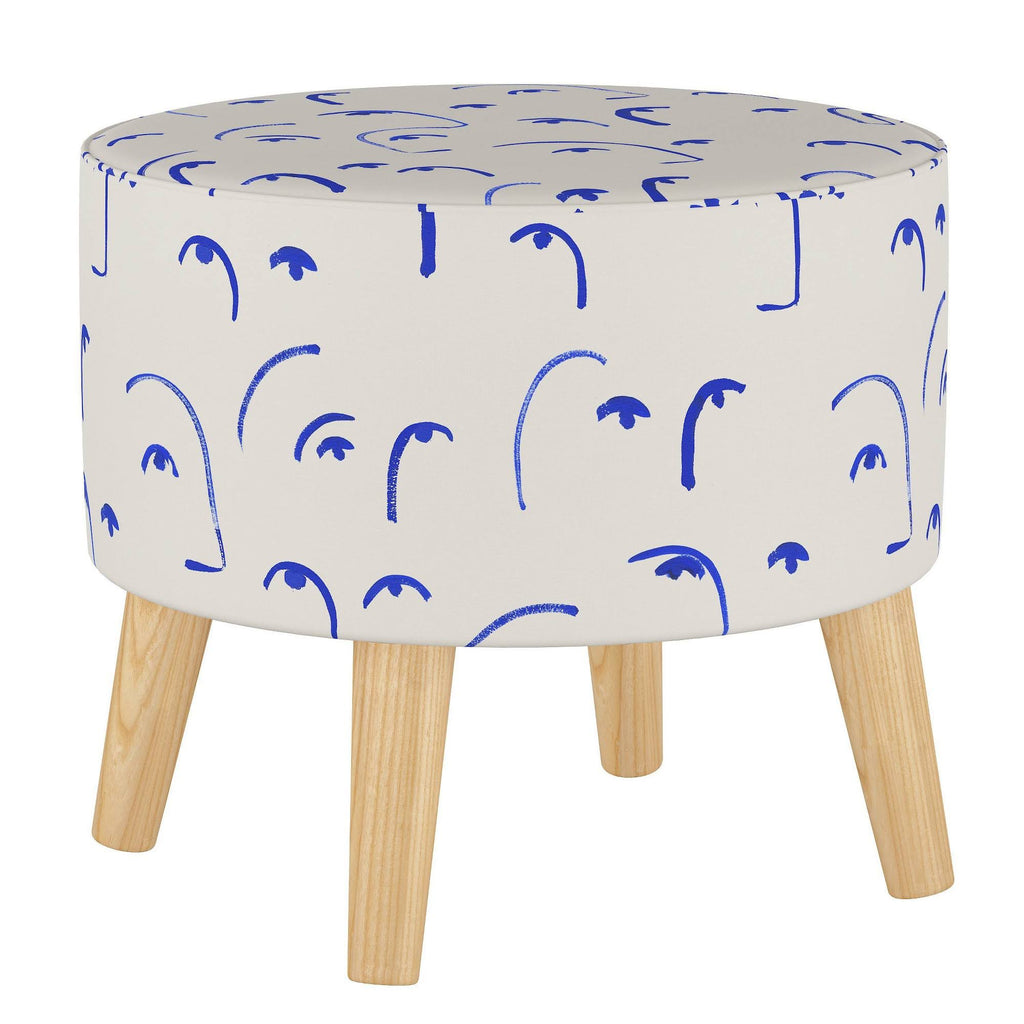 Round Ottoman with Splayed Legs Klein Blue W12105