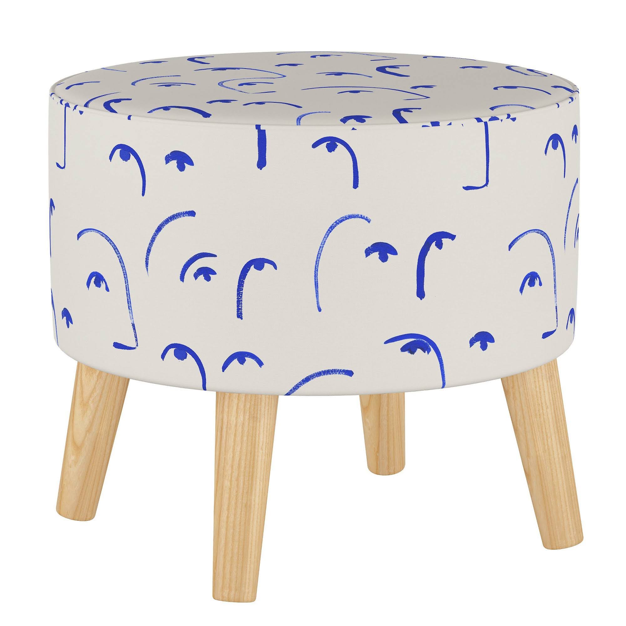 Round Ottoman with Splayed Legs Klein Blue W12105