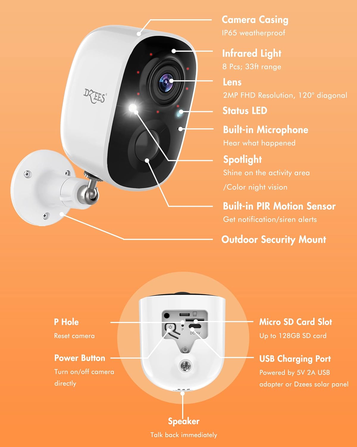 Solar Powered Security Camera Wireless Outdoor WiFi 1080P Color Night Vision with Solar Panel Z8854