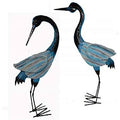 Set of 2 Large Hand Carved Painted Wood and Metal Heron Bird E4637