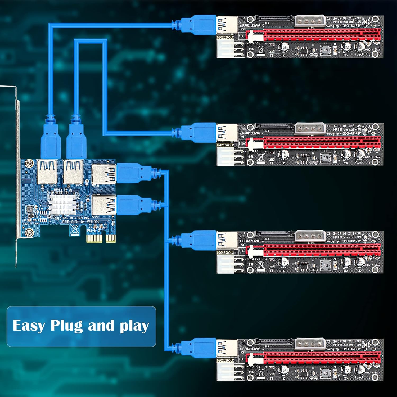 PCIE 1x to 4X Riser Card with 16x to 1x Express Adapter Set S98029