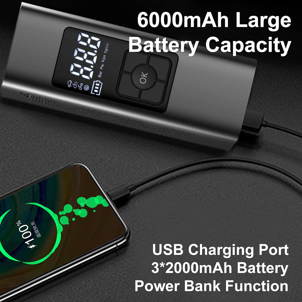 Portable Air Compressor Tire Inflator 6000mAh 150 PSI with Power Bank LED Light B70467
