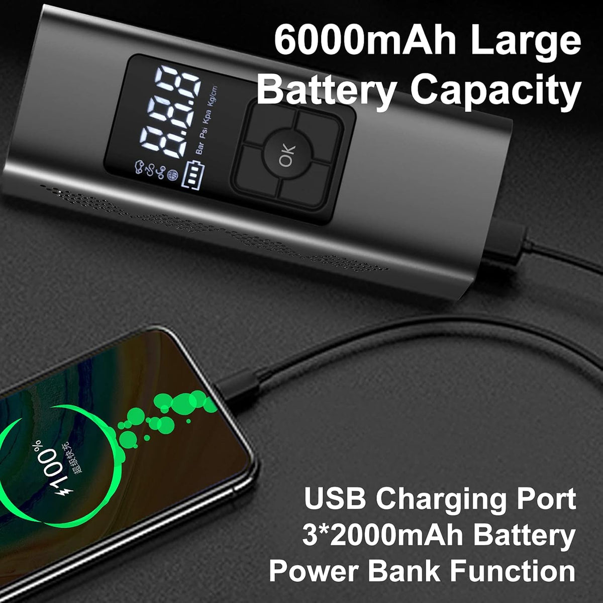 Portable Air Compressor Tire Inflator 6000mAh 150 PSI with Power Bank LED Light B70467