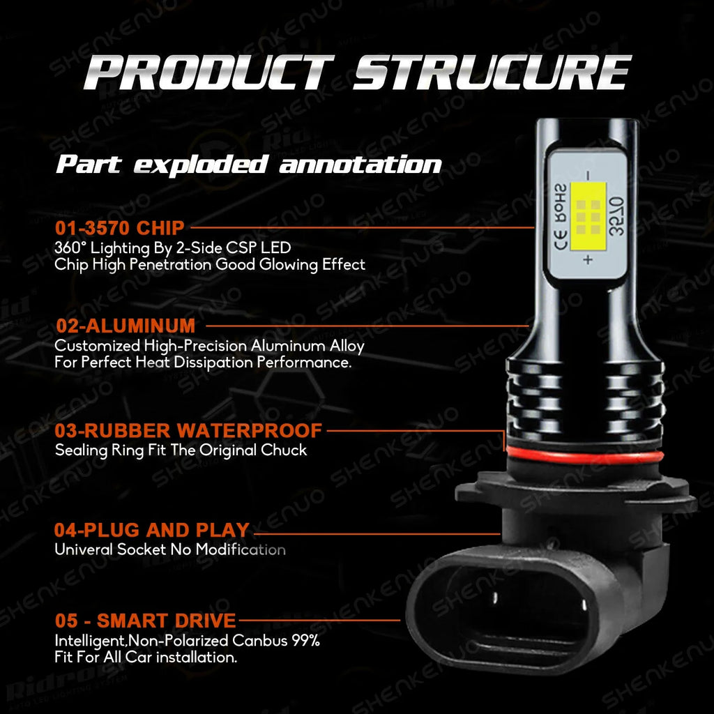 6X LED Headlights Bulbs Kit 6000K P667