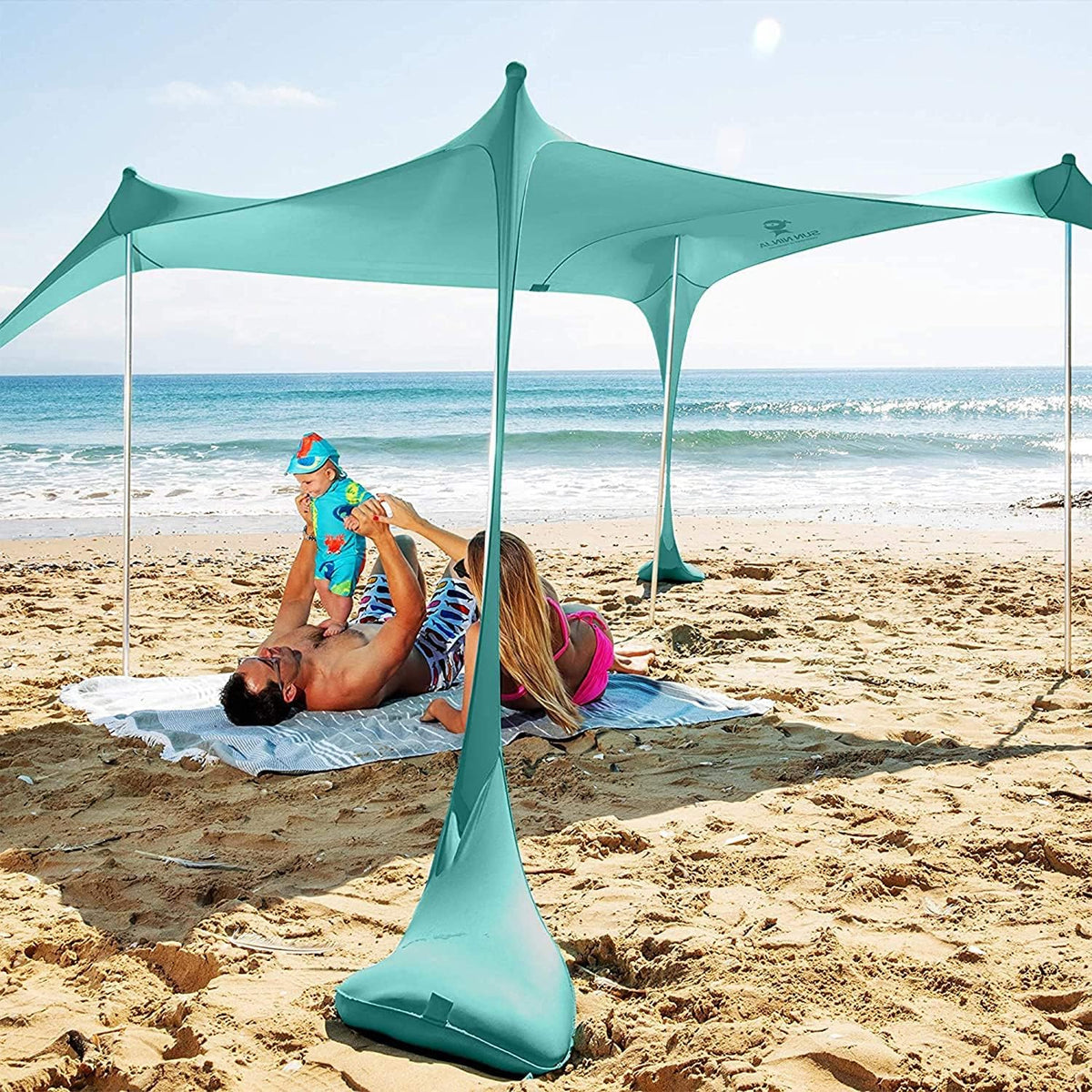 Pop Up Beach Tent Sun Shelter UPF50+ with Sand Shovel, Ground Pegs and Stability Poles J954