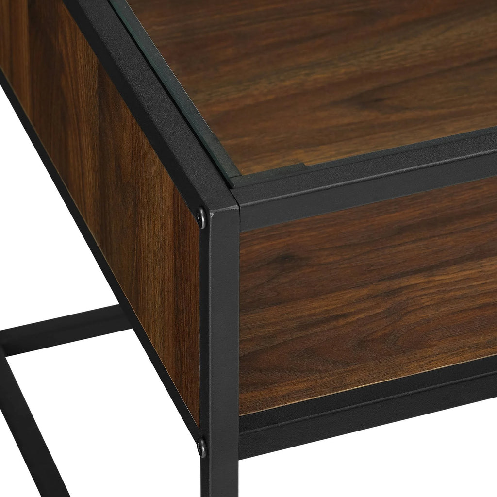 Metal and Glass Coffee Table with Open Shelf Dark Walnut X79002