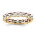 Sterling Silver Rose & Gold-tone Marquise CZ Eternity 3 Band Set, Size 6 K10777