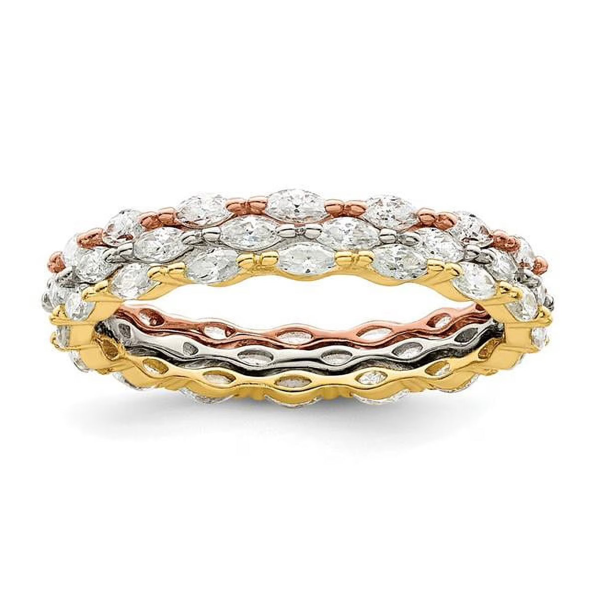 Sterling Silver Rose & Gold-tone Marquise CZ Eternity 3 Band Set, Size 6 K10777