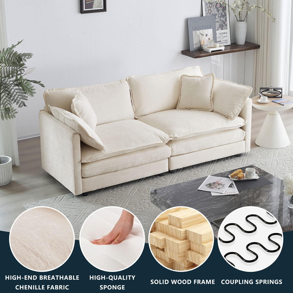 Beige Chenille Fabric 2 Seater Sofa L467636