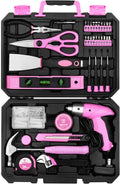 98 Piece Pink Hand Tool Set with Plastic Toolbox Storage Case U9122