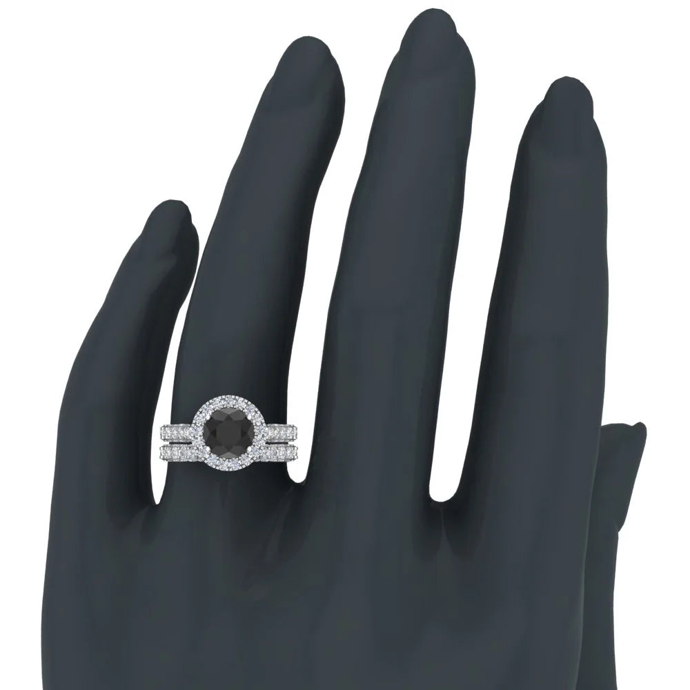 18K White Gold Halo Wedding Ring Set 5.90 Carat A81769