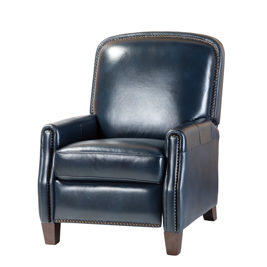 Navy Leather Recliner Armchair with Birch Wood Legs P930023