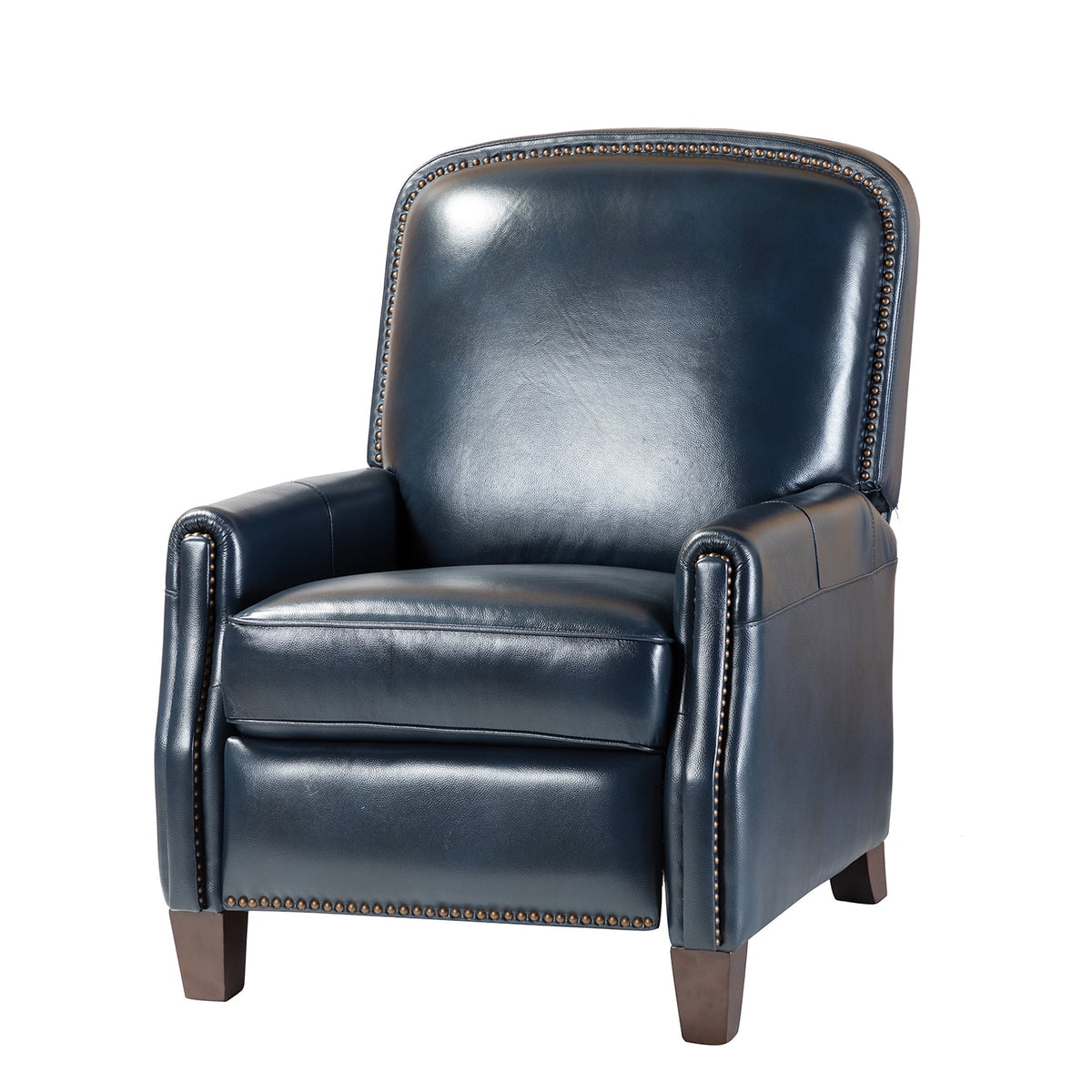 Navy Leather Recliner Armchair with Birch Wood Legs P930023