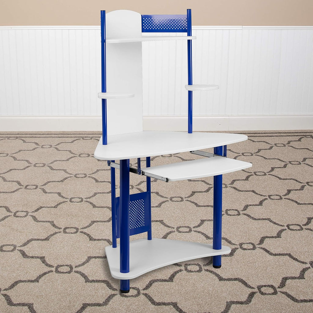 Blue Corner Computer Desk with Hutch S99497