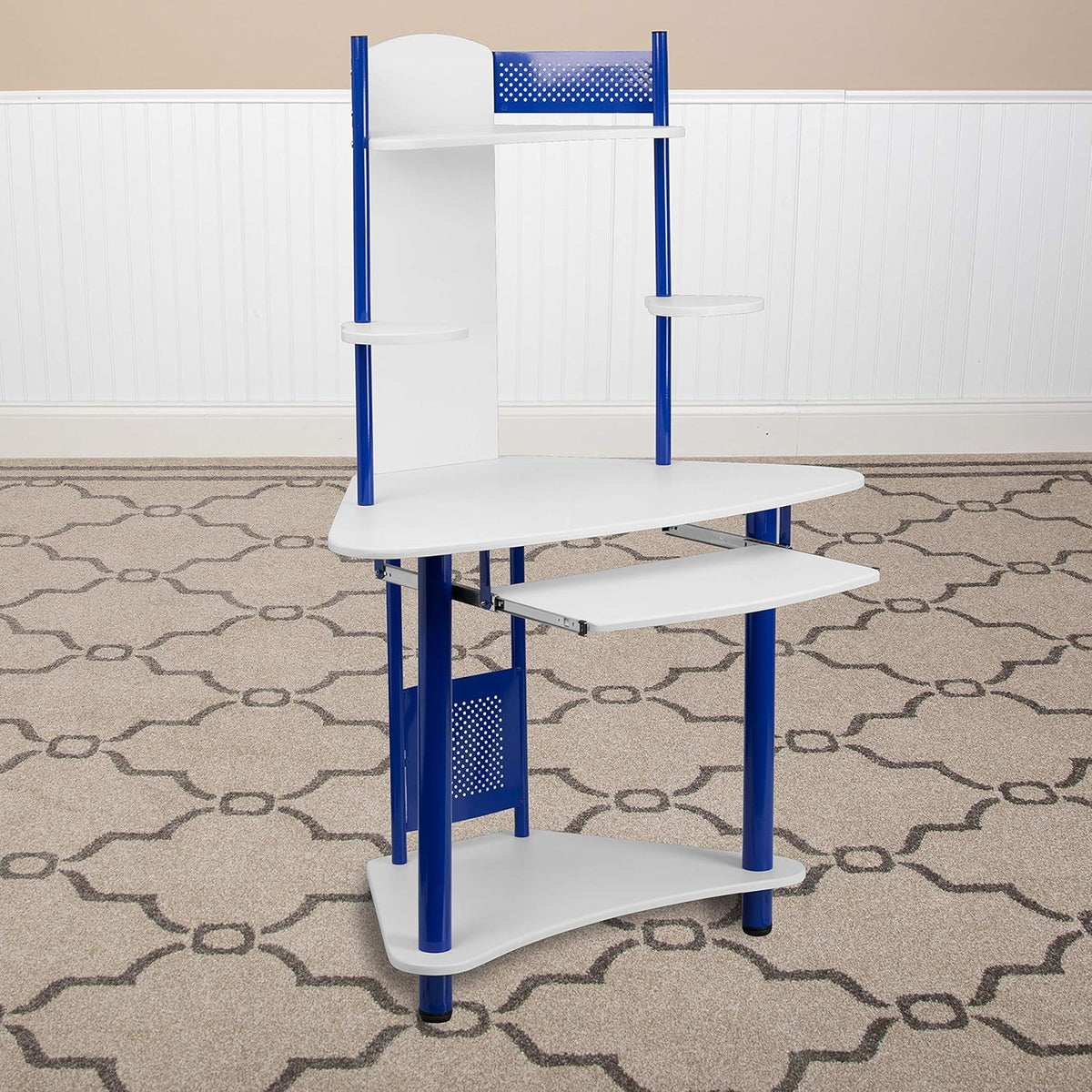 Blue Corner Computer Desk with Hutch S99497