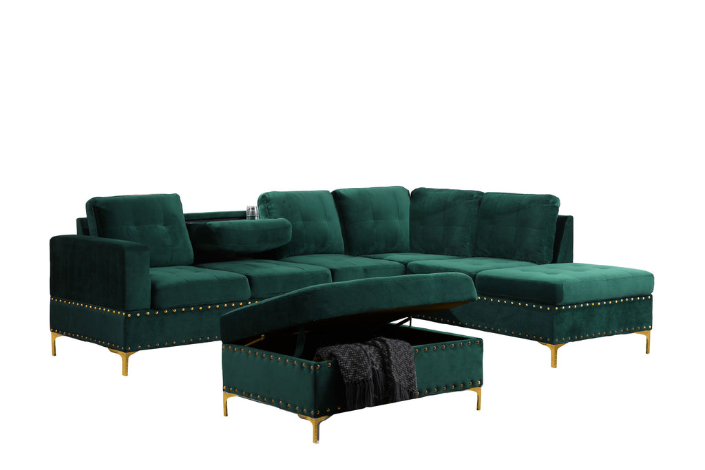 Velvet Reversible Sectional with Storage Ottoman D730648