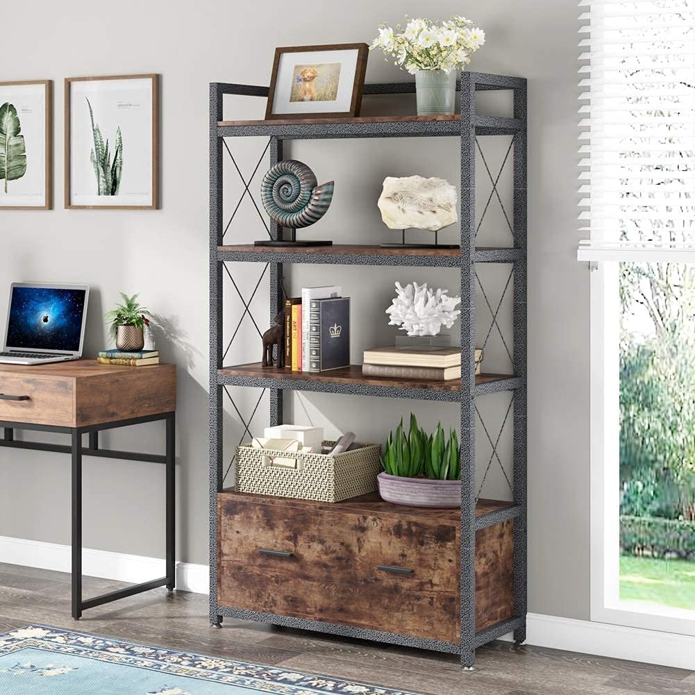 Lateral Filing Cabinet with Open Storage Shelves H8874