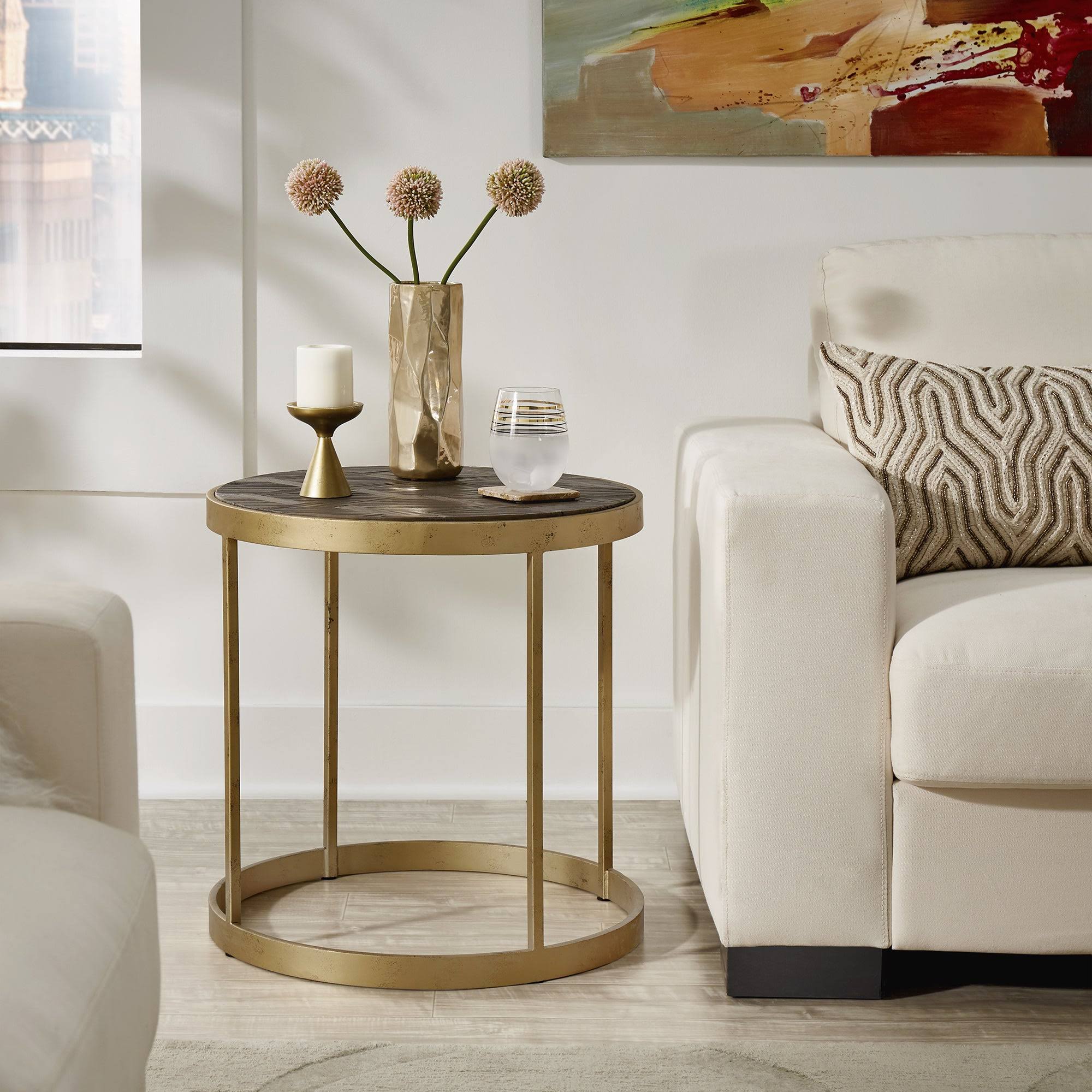 Antique Gold Finish Wood End Table R397207