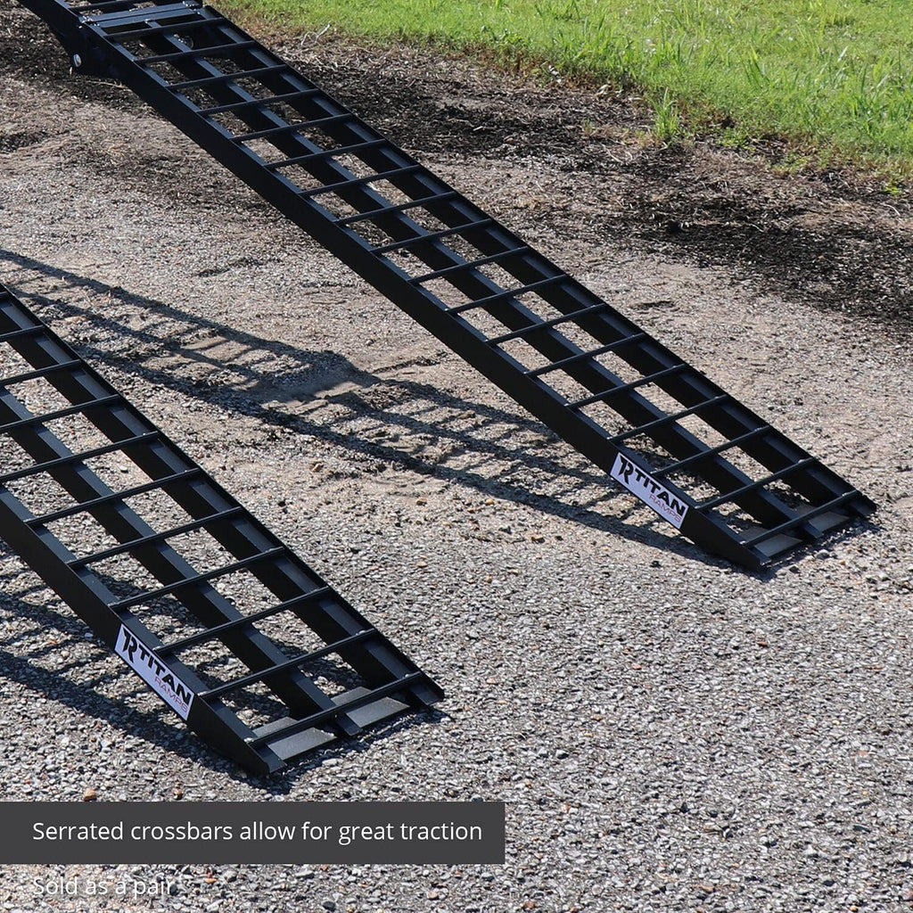 Pair of 10 FT Folding Arch Ramps, Aluminum Frame, 1,200 LB Capacity, Safety Straps W177