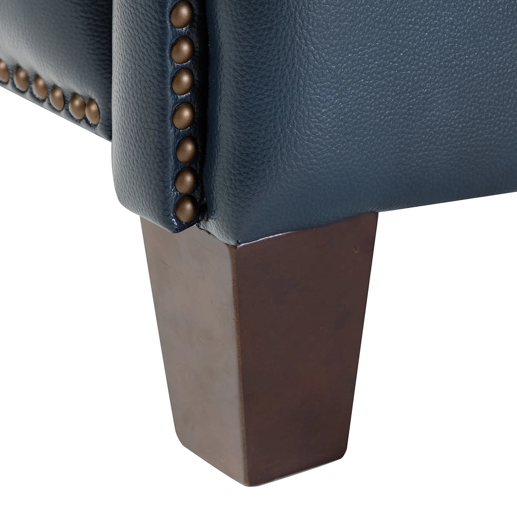 Navy Leather Recliner Armchair with Birch Wood Legs P930023