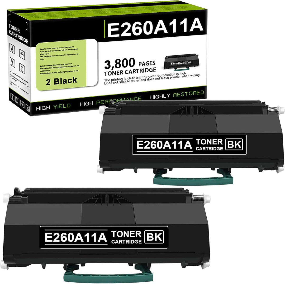 2 Pack Black Remanufactured Toner Cartridge for Lexmark Printer E53290
