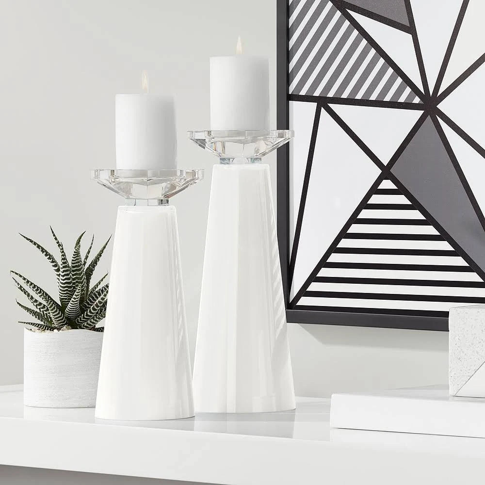 White Glass Pillar Candle Holder Set of 2 Y76652