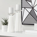 White Glass Pillar Candle Holder Set of 2 Y76652