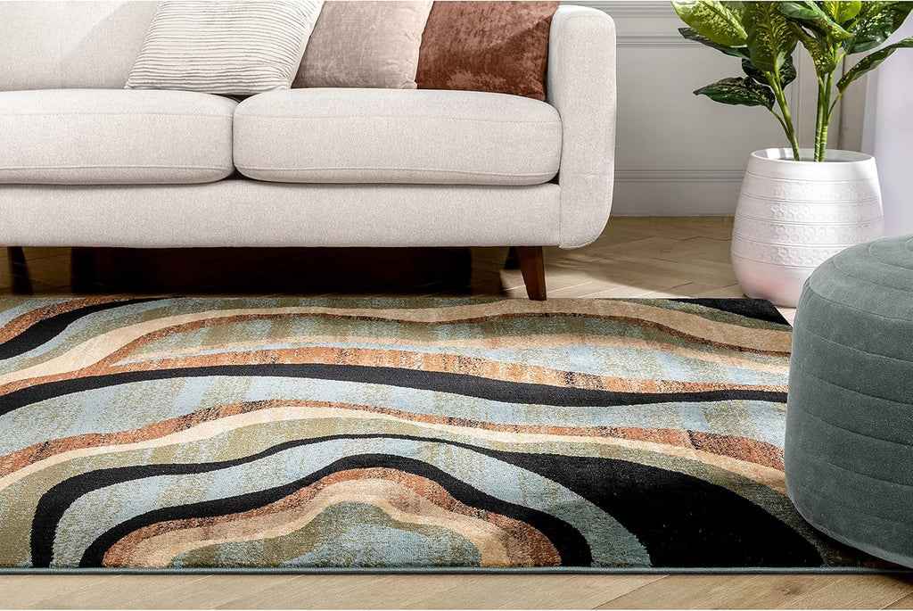 Blue Brown Geometric Area Rug 9x13 M2818
