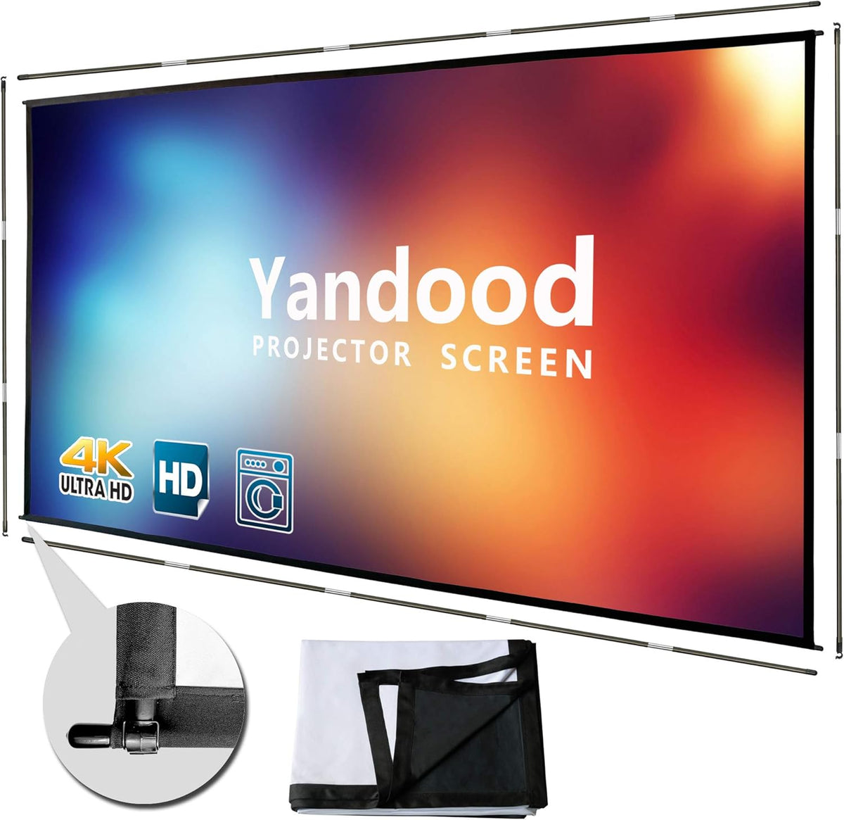 Foldable Projector Screen 100 inch 16:9 HD 4K Anti-Crease Black Backing Silver Portable Projection Screen Pack of 2 U314447