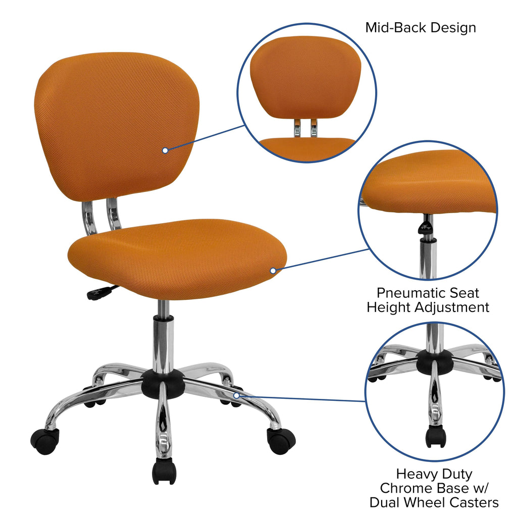 Yellow Mid-Back Mesh Padded Swivel Task Office Chair G6767