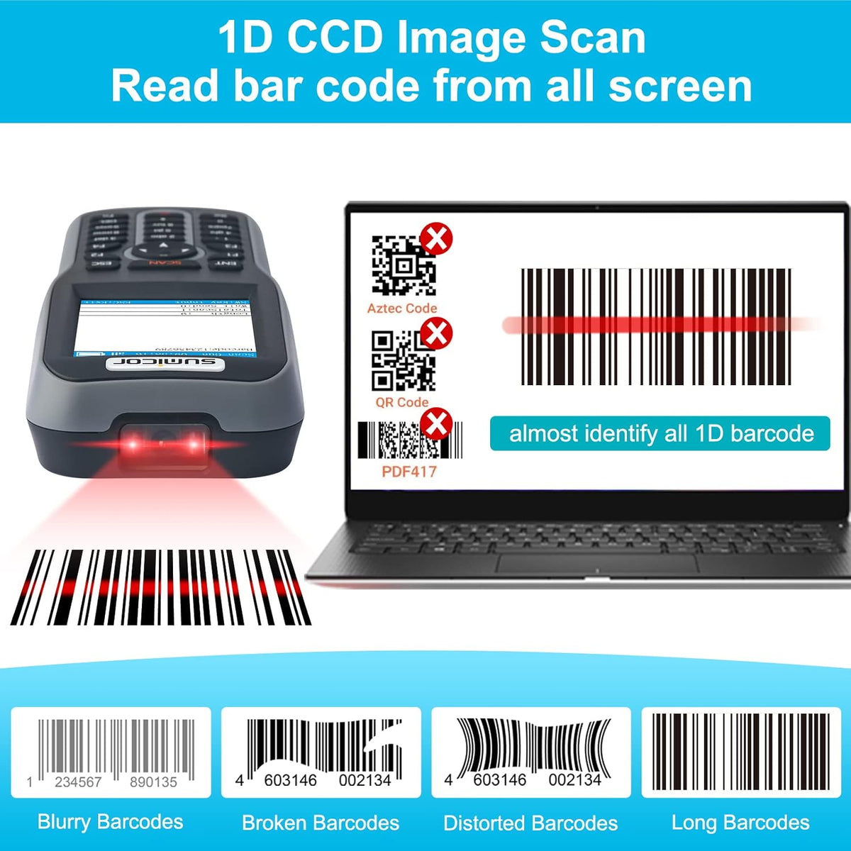 Wireless 2.4 Ghz Handheld Barcode Scanner with 2.8'' HD Screen I8347