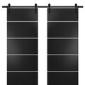 Matte Black Frosted Glass Double Barn Door with Rail Hangers O963651