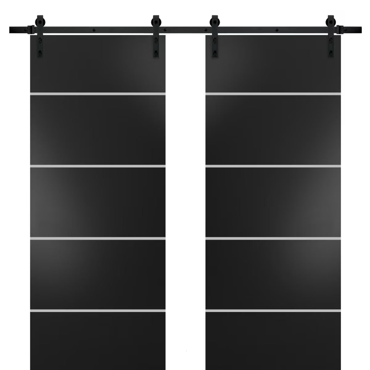 Matte Black Frosted Glass Double Barn Door with Rail Hangers O963651