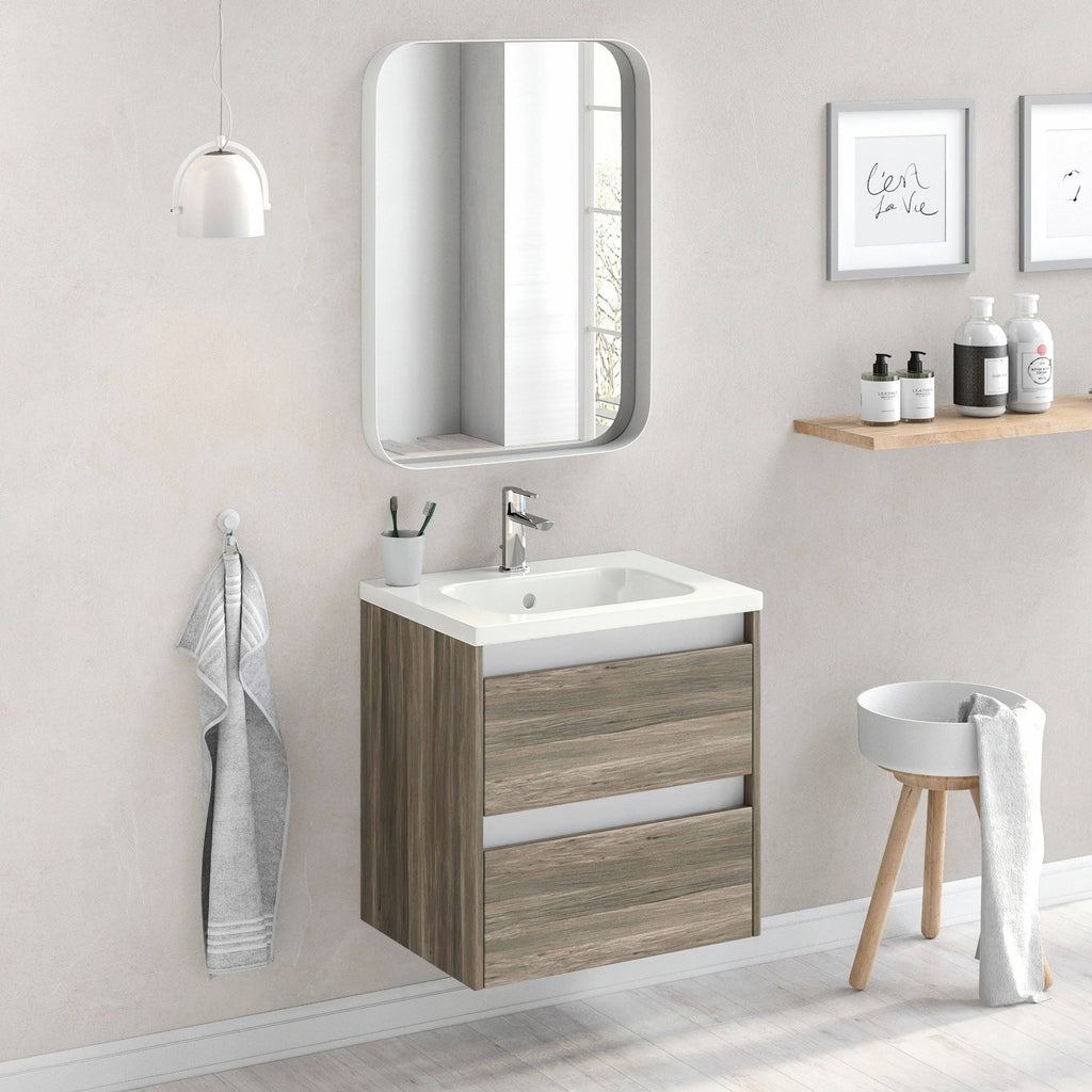 24 x 24 x 18 inch Oak Wood Bathroom Vanity Cabinet with Ceramic Top Sink I56128
