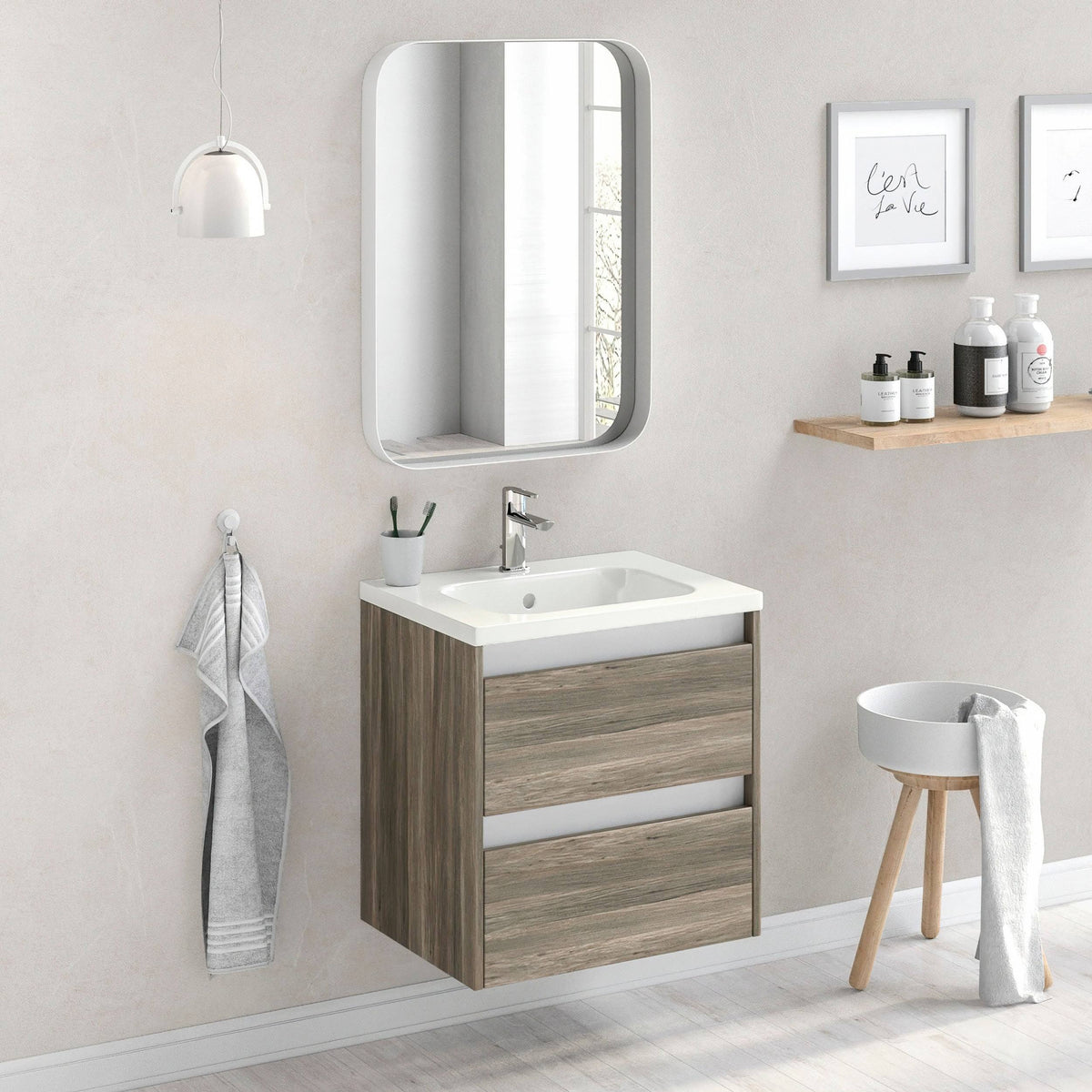24 x 24 x 18 inch Oak Wood Bathroom Vanity Cabinet with Ceramic Top Sink I56128