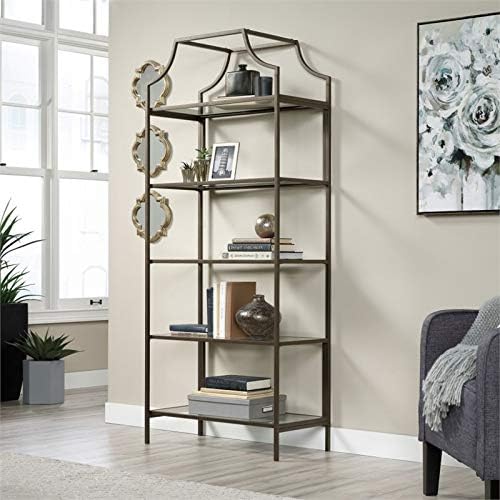2 Piece 5 Shelf Metal Bookcase Set in Bronze V57993