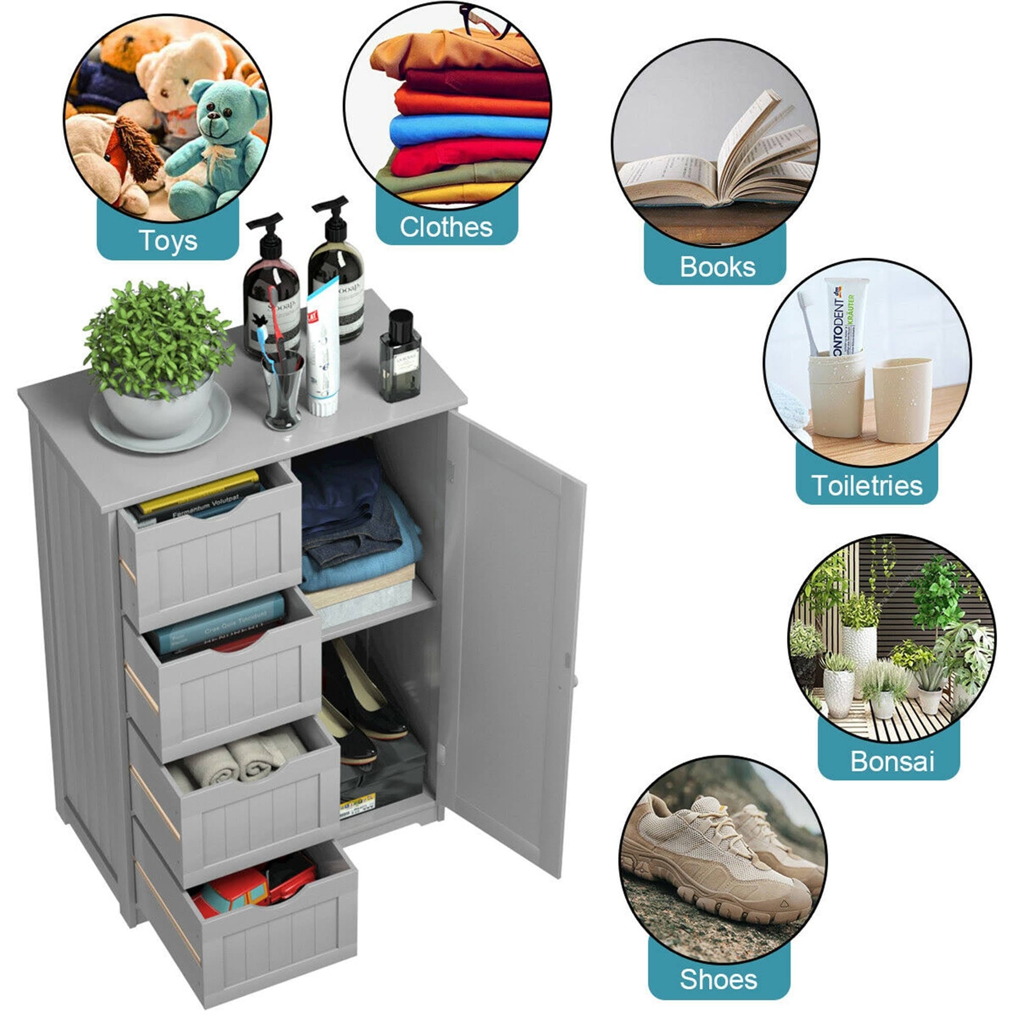 Grey Wooden 4 Drawer Bathroom Floor Cabinet E557