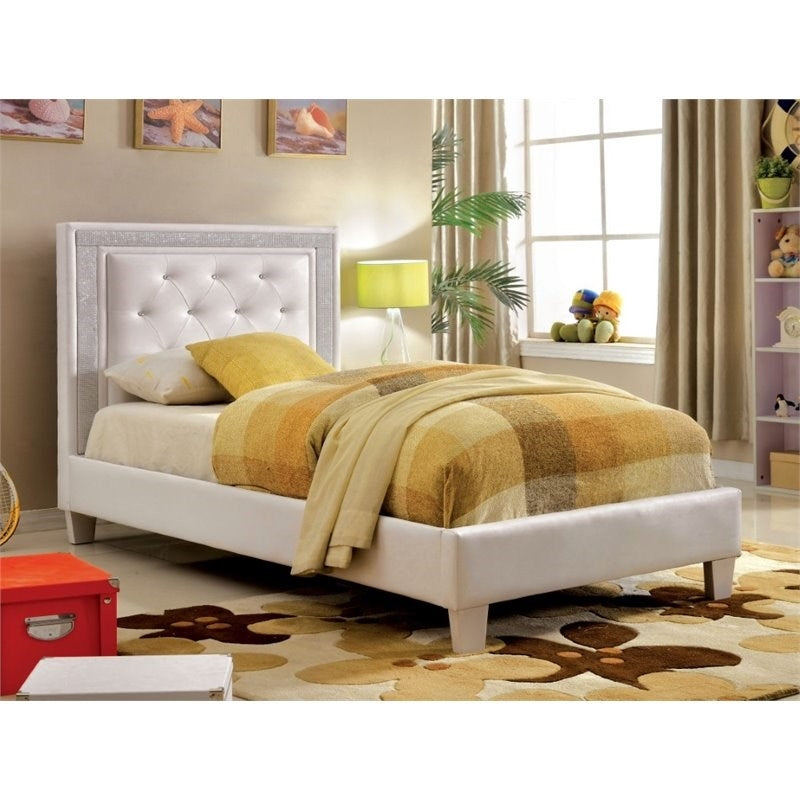 Twin Tufted Platform Bed in White N65573