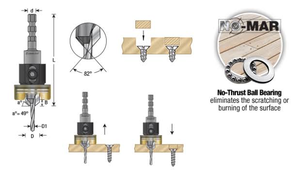 Carbide Tipped 82 Degree Countersink with Adjustable Depth Stop X178